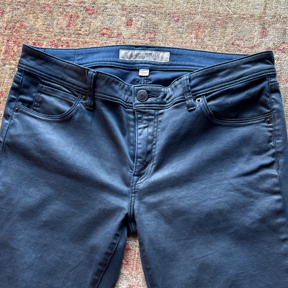 Burberry Brit Dark Blue Skinny Cropped Pants Faux Leather look with shimmer.